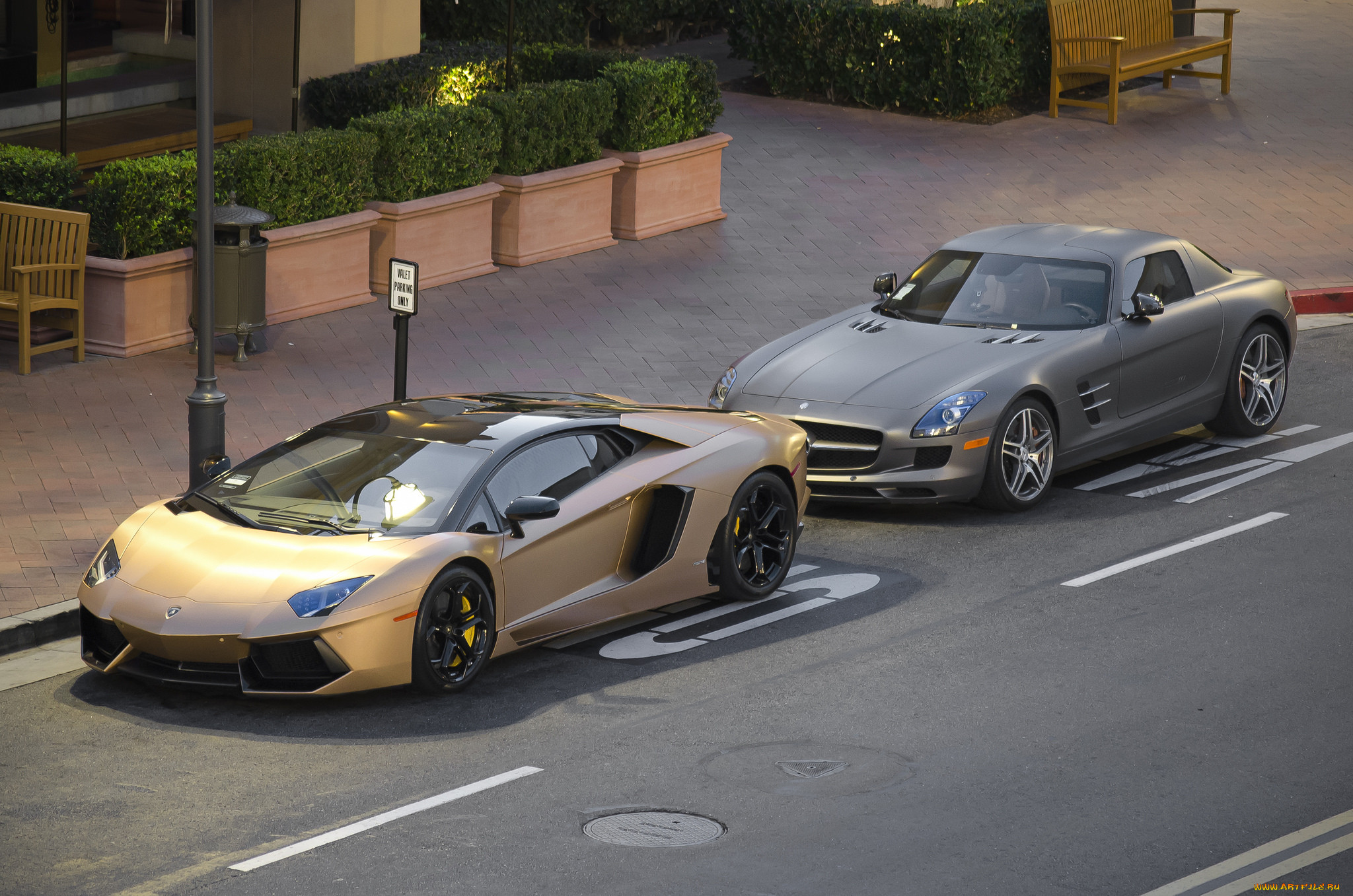 matte gold lamborghini aventador and matte gray mercedes sls, ,    , , 